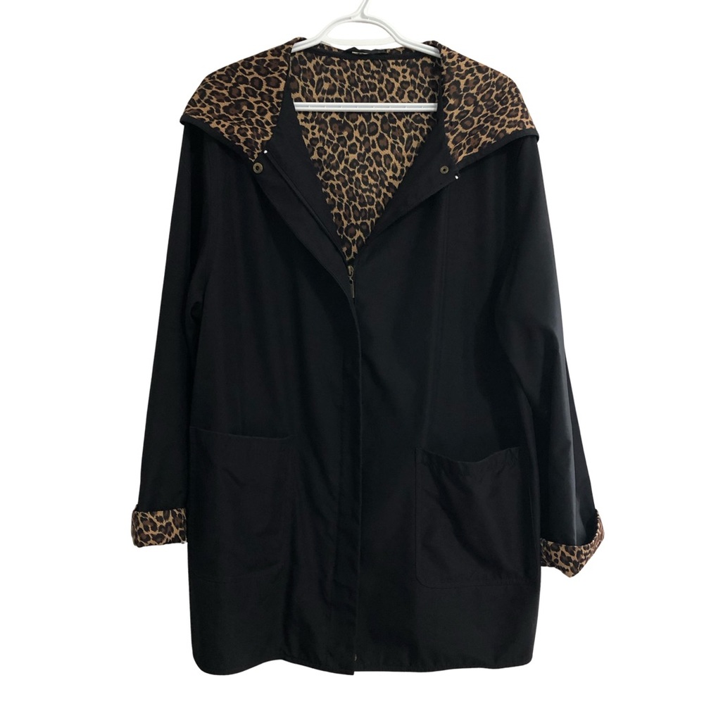 Vintage UTEX leopard print lined lightweight hooded raincoat jacket with pockets
